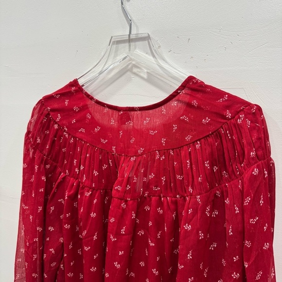 Old Navy Tie Front Chiffon Top Red Micro Flower Print XL Fall 2024 - Picture 9 of 9